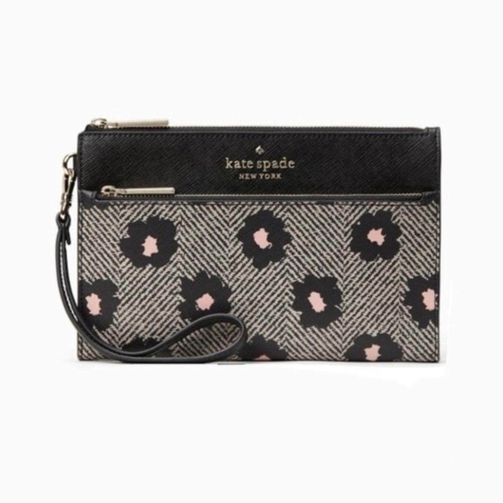 Kate Spade Black and Pink Floral Wristlet